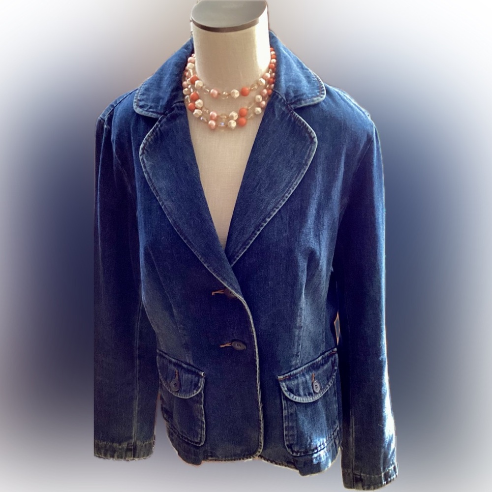 First Issue Liz Claiborne Vintage 2-Button 2-Pocket Denim Blazer Large